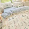 Juego de Sábana y Funda Nórdica de Cuatro Piezas Estilo Pastoral Fresco y Sencillo, Algodón Lavado Juego de Cama de Tres Piezas Estilo Bosque para Dormitorio de Estudiante Cama Individual