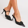 Zapatos de Tacón Alto sin Espalda con Punta Fina, Sandalias de Satén de Tacón de Aguja Elegantes y de Moda con Hebilla Redonda, Zapatos de Tacón Alto, Transfronterizo