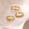 Anillos Geométricos de Cobre Chapado en Oro de Nuevo Estilo Europeo y Americano para Mujer, Anillos Abiertos en Forma de Cinturón, Lujo Ligero, Venta Directa del Fabricante