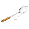 Juego de Espátula y Cuchara para Sopa de Acero Inoxidable para Cocina Casera, Utensilios de Cocina Engrosados con Mango de Madera con Grano Antiescaldante