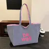 Bolso Tote Coreano de Gran Capacidad Reversible Nuevo Rayado Casual de un Solo Hombro con Textura Bordado de Lona para Estudiantes Viajando