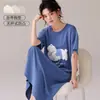 Recomendada Bata de Noche de Verano con Almohadillas en el Pecho para Mujer, Nuevo Estilo Estudiante de Algodón Puro, Pijama Dulce de Dibujos Animados de Manga Corta, Ropa para el Hogar que se Puede Usar Afuera