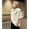 Camiseta Masculina Pesada Versátil Design Masculino Senso Avançado Desconstrução Americana Manga Curta Gola Pequena Manga Meia Manga Manga Meia Manga