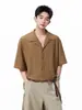 Camisa de Estilo Old Money con Calados y Cuello Cubano para Hombre y Mujer, Nueva Camiseta de Verano de Alta Gama de Manga Corta, Color Sólido, Corte Holgado, Mangas de Tres Cuartos