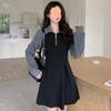 Vestido de cuello polo para mujer, nuevo otoño, manga larga, color a juego, estilo preppy, diseño con cremallera, estilo coreano, falda corta de nicho