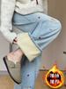 Jeans Rectos Azules Claros Bordados de Dachshund para Mujer, Nuevos de Otoño de Cintura Alta Adelgazantes con Forro Polar de Pierna Ancha