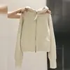 Moletom térmico feminino com capuz e zíper duplo, manga longa, para outono e inverno, cor sólida, novo estilo curto slim fit, jaqueta de fleece elegante e espessa