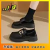 Mocasines de Cuero Suave con Suela Gruesa Estilo Nuevo Primavera 2026 Zapatos Negros de Tacón Grueso con Diseño Único Estilo Británico Zapatos Pequeños de Cuero