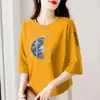 Comércio Exterior Transfronteiriço Desembaraço Aduaneiro de Comércio Exterior Marca Grande Roupa para Mães Meia-idade e Idosos Camiseta de Manga Três Quartos Temporada Solto Tamanho Grande Top de Manga Curta
