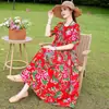 Vestido de Nuevo Estilo 2026 para Mujer, Verano de Manga Corta, Elegante Vestido Largo Holgado Adelgazante para Vacaciones en la Playa, Transfronterizo