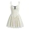 Moda Europea y Americana Transfronteriza Aliexpress Venta Caliente Estilo Francés Elegante Ajuste Delgado Vestido de Lunares con Lazo