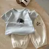 Lindo Conjunto de Dos Piezas para Niños con Estampado de Elefante Algodón Suave Ropa Casual de Verano para Bebé
