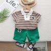 Conjunto de Dos Piezas de Polo de Rayas para Niño 2024 Traje de Verano de Manga Corta para Bebé Niño Ropa de Verano Moderna para Niños Tendencia