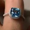 Anel Retro Azul Tanzanita Palácio Transfronteiriço, Anel Quadrado Elegante Rainha Real, Anel da Moda e Simples para o Dedo Indicador