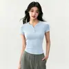 Nueva Camiseta de Manga Corta con Cuello Henley para Mujer, Verano Adelgazante Elástica Casual Versátil Súper Atractiva Capa Base Yoga