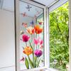 DJ7044 Pegatinas para Ventana de Mariposa con Flor de Tulipán Fresco Pegatinas Electrostáticas Visibles a Doble Cara Pegatinas Decorativas para el Hogar