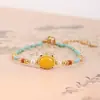 Pulsera de Turquesa y Ámbar para Mujer, Pulsera Retro de Lujo Ligero de Nicho con un Toque de Alta Gama, Joyería de Cuentas de Amistad Estilo Chino Nuevo al por Mayor