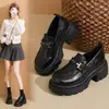 Zapatos Mocasines de Suela Gruesa Estilo Británico Hebilla de Metal Otoño 2026 Para Ponerse Fácilmente Zapatos de Una Sola Pieza para Mujer Versátiles Tacón Grueso Zapatos Pequeños de Cuero Zapatos Nuevos