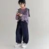 Calças para Meninos Primavera e Outono Jeans Faca Curva 2026 Novo Estilo Crianças Médias e Grandes Calças Casuais para Meninos Calças Longas Soltas Estilosas