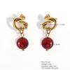 Aretes Mini de Lazo de Lujo, Pendientes Colgantes de Acero Inoxidable 18K con Piedra Natural, Modernos y Compactos, Joyería Versátil