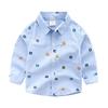 Camisa de Bebé Camisa de Manga Larga para Niños Otoño 2021 Nuevo Oso Estampado Completo Cuello de Oxford Superior Moderno