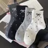 Meias Femininas de Verão Meia-Perna Zhuji com Elástico Alto e Laço, Meias Finas Casuais Versáteis Estilo College