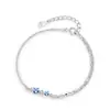 Pulseira de Prata Esterlina S925 Estilo Coreano Diamante Azul Gelo Cintilante Design Distintivo de Camada Dupla de Um Lado Pulseira de Corrente Fina Joia para Mulheres