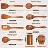 Juego de 8 piezas de cuchara espátula de madera de acacia para cocinar, cuchara para ensalada, tenedor, cuchara mezcladora, espátula con mango plateado, espátula para freír bistec, espátula de madera
