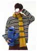 Suéter de Punto Retro Americano con Bloques de Color a Rayas, Cuello Redondo, para Hombres y Mujeres, Estilo Perezoso Holgado de Otoño, Chaqueta de Punto Pulóver Relajada