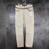 En Stock para Niñas 98% Algodón 2% Elastano Pantalones Elásticos Lavados para Niñas con Tachuelas y Cinturón para Primavera y Otoño