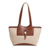 Bolso Tote de Lona Retro de Gran Capacidad con Bloques de Color, Nuevo de Moda Femenino, Bolso de Hombro Versátil de Color Contrastante, Bolso de Axila