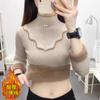 Broche de Mariposa de Terciopelo Espeso de una Pieza Camiseta Básica para Suéter con Cuello Alto Medio de Moda para Mujer A2326