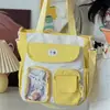 Mochila Escolar, Bolsa para Aulas de Reforço, Nova Bolsa de Mão Fashion de Alta Qualidade Estilo College Cor Contrastante Grande Capacidade Estilo Coreano Simples Bolsa de Ombro
