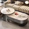 Mesa de café de piedra sinterizada Sala de estar Hogar Lujo ligero Moderna Simple Ovalada Mesa de café Madre-Hijo Celebridad de Internet Apartamento pequeño con cajón Mesa de té