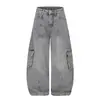 Calça jeans americana retro lavada com rebites e enfeites coloridos, unissex, nova coleção de outono, corte solto, perna larga, calça de trabalho estilosa