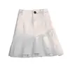 Falda corta de mezclilla blanca irregular con dobladillo de volantes para mujer, cintura alta, línea A, bodycon de verano, adelgazante 2026