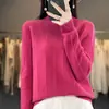 Suéter feminino de lã, sem costura, de primeira linha, gola semi-alta, cor sólida, listras verticais, emagrecimento, para o trabalho, primavera, novo suéter
