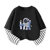 Camiseta de Manga Larga 100% Algodón para Niños Estilo Nuevo Primavera/Otoño 2026 Ropa Casual para Bebés y Niños Dibujos Animados Top Falso de Dos Piezas