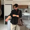 Camisa de Manga Larga para Hombre con Diseño Americano Suelto Melange, Primavera Otoño, Casual, Suelta, Color Sólido, Camisa Chaqueta de Trabajo