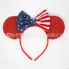 Faixa de cabeça para decoração do Dia da Independência Laço com bandeira americana Fivela de cabeça Faixa de cabeça com orelhas do Mickey bordadas Decoração de feriado