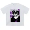Camiseta lavada preta desgastada com estampa de personagem, corte solto, plus size, tecido pesado, top de verão anime, comércio exterior