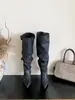 Botas plataforma de perna larga retrô com fivela de metal estilo europeu e americano, botas longas de salto alto