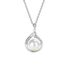 Collar y Pendientes de Nácar de Agua Dulce con Diamantes Completos para Mujer, Colgante de Oreja de Zirconia Natural, Juego de Dos Piezas, Regalo del Día de la Madre