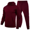 Conjunto unisex casual de otoño e invierno de 220 g, talla europea, color liso liso, conjunto de dos piezas de sudadera holgada de forro polar y pantalones de chándal