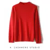 Suéter de punto pullover para mujer de cachemira pura, cuello medio alto, liso, color sólido, de una sola línea, base de prenda, suelto, adelgazante, principios de otoño