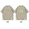 Conjunto de Verano de Algodón Puro Peinado para Pareja para Hombres y Mujeres, Camiseta de Nuevo Estilo, Top Holgado Verde con Mariposas de Manga Corta
