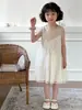 Vestido colete de verão francês sem mangas com retalhos estilo coreano para meninas, vestido de princesa de verão estiloso para bebê
