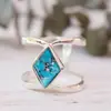 Anillo Sencillo Estilo Bohemio con Turquesa de Imitación para Mujer, Accesorio en Forma de Diamante, Popular en Xiaohongshu, Anillo