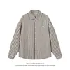 Camisa Casual de Manga Larga a Cuadros Seersucker para Hombre, Nueva Colección Otoño 2026, con Bordado de Cachorro y Cuello Campana