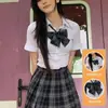 Traje de Verano Original Uniforme JK Cintura Ajustada Manga Corta Camisa Falda Cuadros Gris Carbón Chic Falda Corta Dulce y Picante Estilo Preppy
